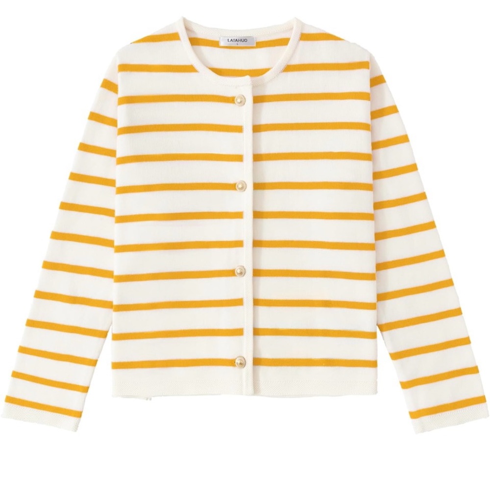 Latahuo - Yellow and White Striped Cardigan - Picture 2 of 3